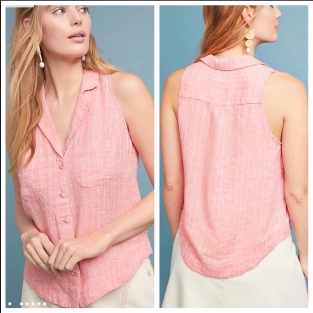 NEW Anthropologie Maeve Felicity Linen Sleeveless 
Button Down Coral Blouse sz 6